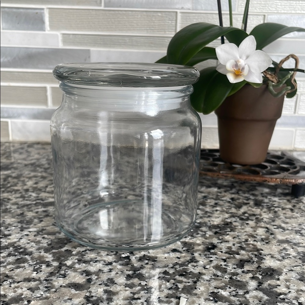 Clear Glass Jar Storage Canister with Lid Vintage Decor 4.5”